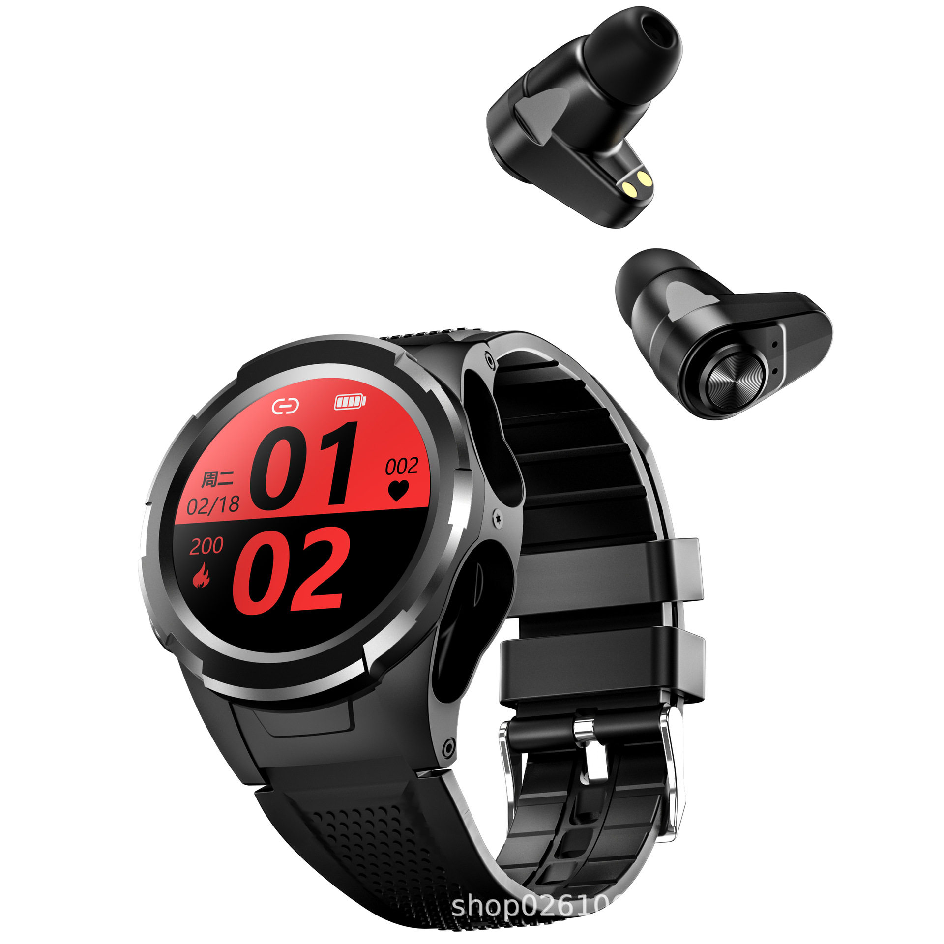 F6TWS Headset 2-in -1 Game Headset Sound Quality 180 Degree Dial Rotating Heart Rate Monitoring Sports Watch