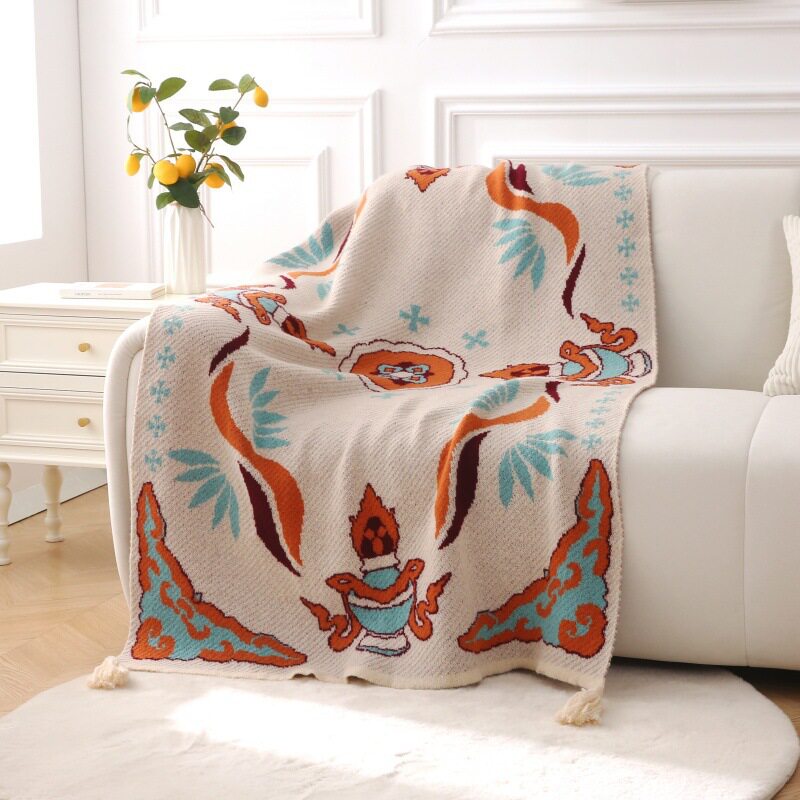 Scandinavian Style Office Nap Air-Conditioned Blanket Knitted Blanket Tassel Leg Blanket B&B Bedside Towel Sofa Blanket