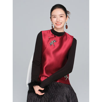[Zhihetao]New Chinese Style Satin Vest 2025 Autumn/Winter New National Style Design Layered Vest for Women