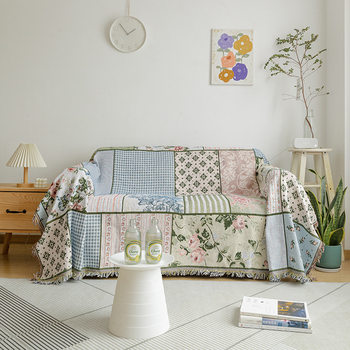 2025 Spring and Summer New Splicing Sofa Towel Non-Slip Illustration Thread Blanket Famous Sofa Cover Cloth Tapestry Wholesale