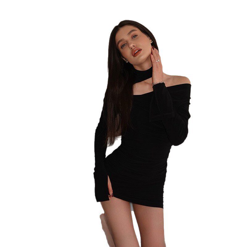 Off Shoulder Bodycon Dress Solid Color Long Sleeve Stylish Design Evening Wear or Party Dress Wholesale Available