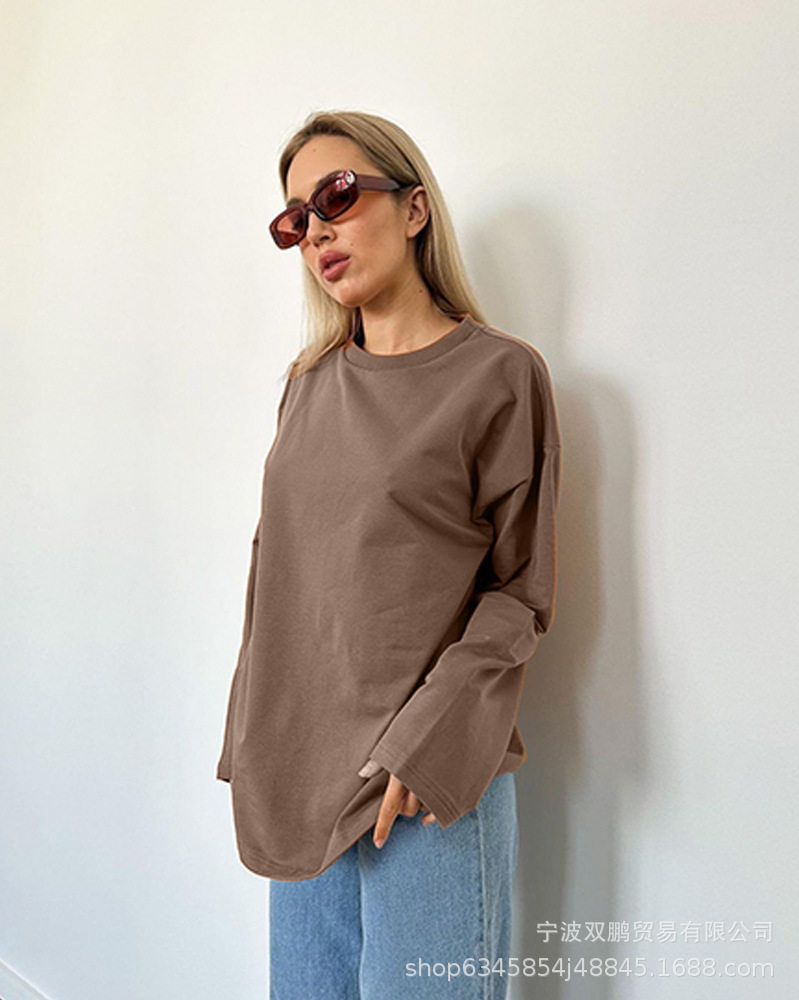 Womens Long Sleeve T Shirt Solid Color Loose Fit Casual Style 100 Cotton Spring Fall Wear Wholesale Available
