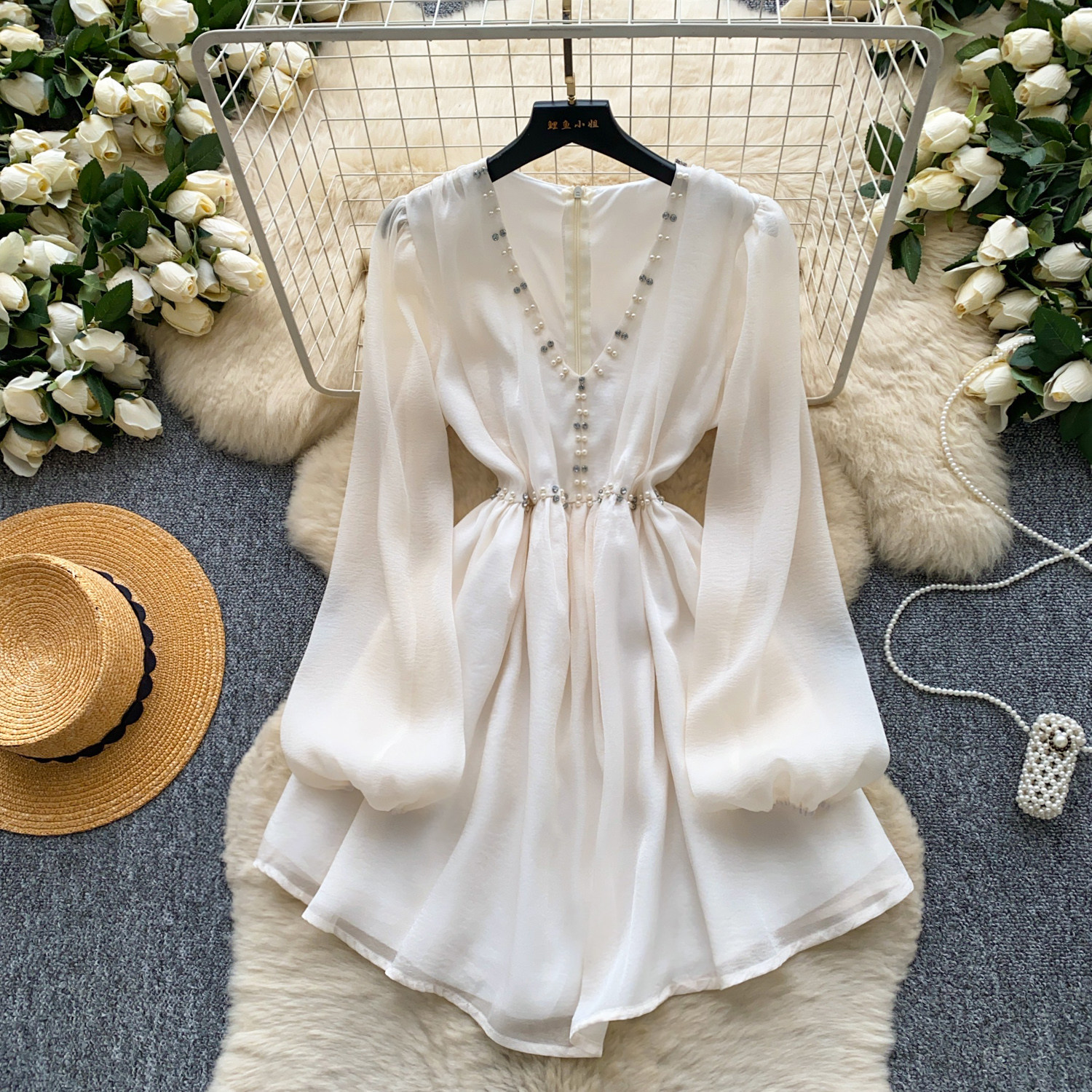 Korean Style Beaded Sexy Dress Purple V Neck Slim Fit Long Length Summer Casual Wear Wholesale Available
