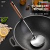 Factory cross-border kitchen utensils thickened 304 stainless steel mushroom shovel anti-scald non-slip cooking spatula handle wood
