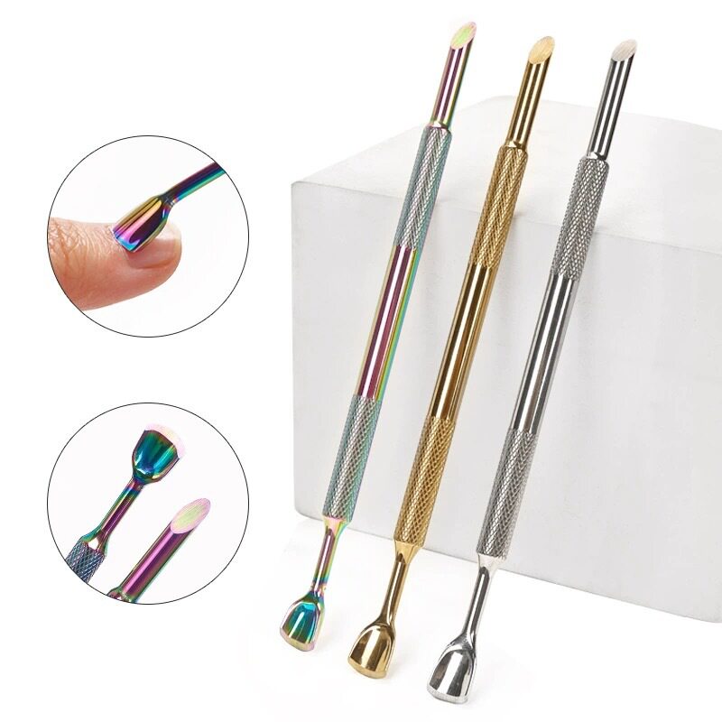 Russian double-headed horseshoe steel push Bevel dead skin push Ukrainian front steel push manicure shop special manicure tool