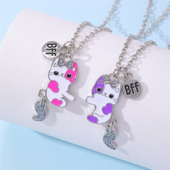 jewelry cartoon cat fox avocado love stitching necklace bff good friend children magnetic necklace