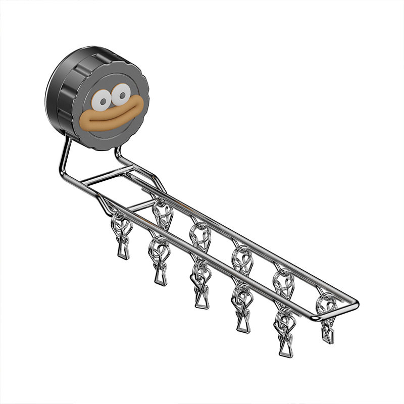 No-Drill Suction Cup Drying Rack for Balcony, Stainless Steel Sock Clips, Multi-Clip Clothes Hanger Storage Rack, Foldable Clothesline Hanger