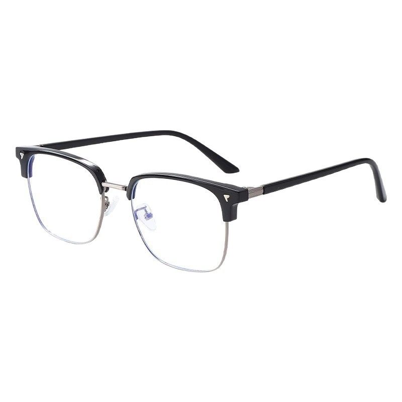 Stylish and Handsome Tech-Savvy Men's Half-Rim Glasses Can Be Fitted with Prescription Lenses, Blue Light Blocking, Eye Protection, Plain Lenses