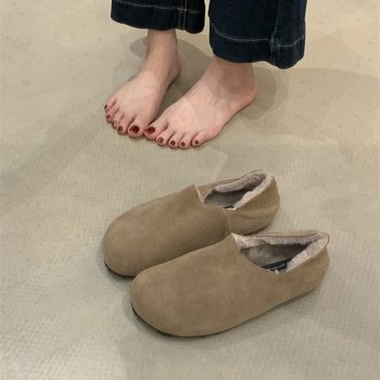 Frosted Plus Velvet Inner Heightening Soft Sole Retro Birkenstock Shoes for Women 2025 Winter New Flats Warm Shoes