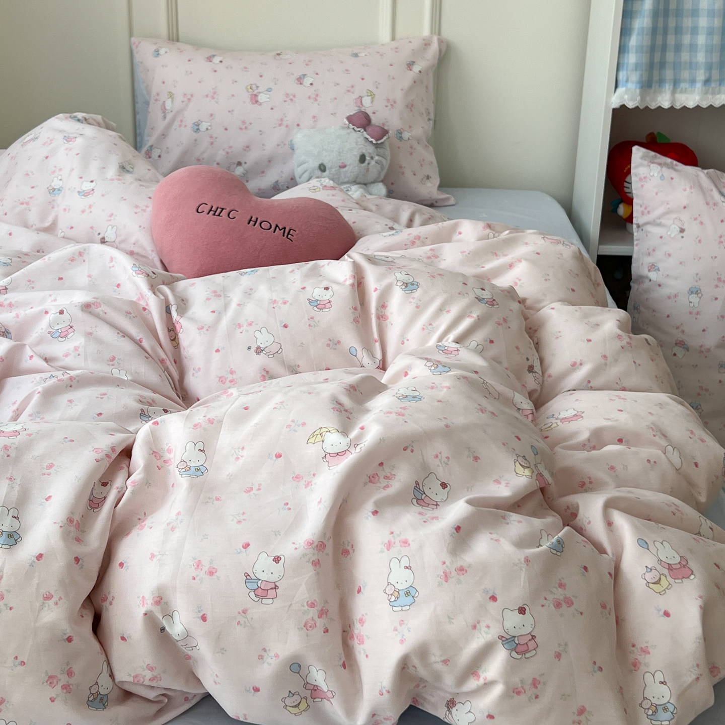 [Shell Cat] Four-Piece Bed Set, Pure Cotton, Small Fresh and Cute, Girly Heart, Student Dormitory Three-Piece Set