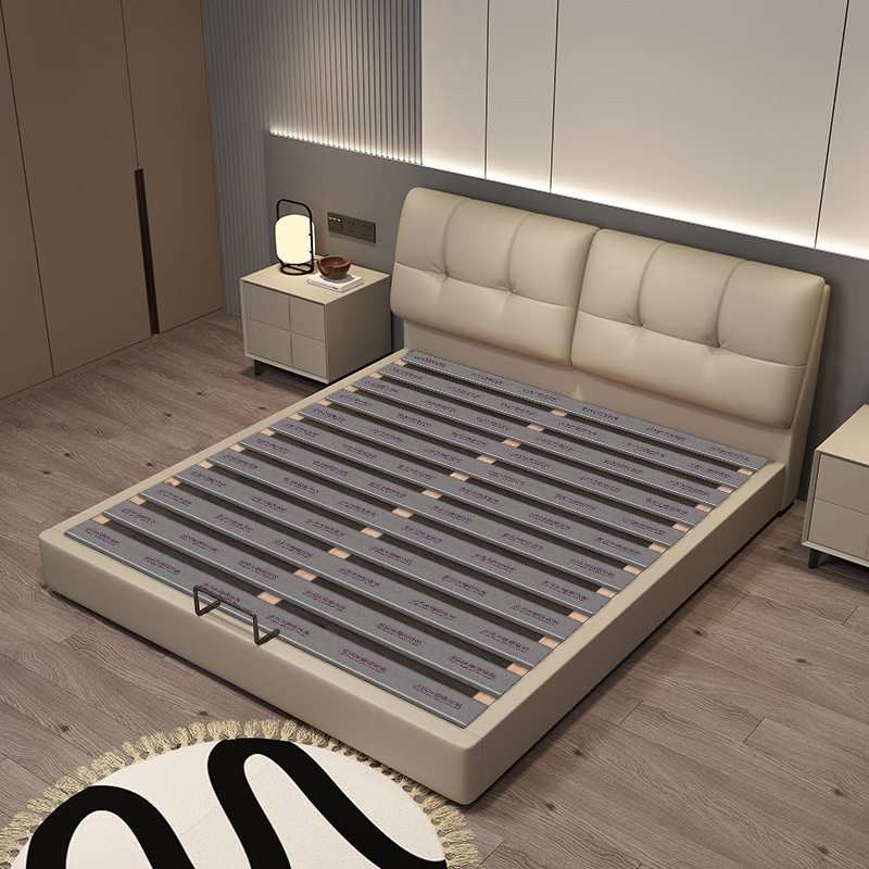 现代简约储物皮床双人婚床软靠包1.8m多功能主卧大床纳帕皮网红床