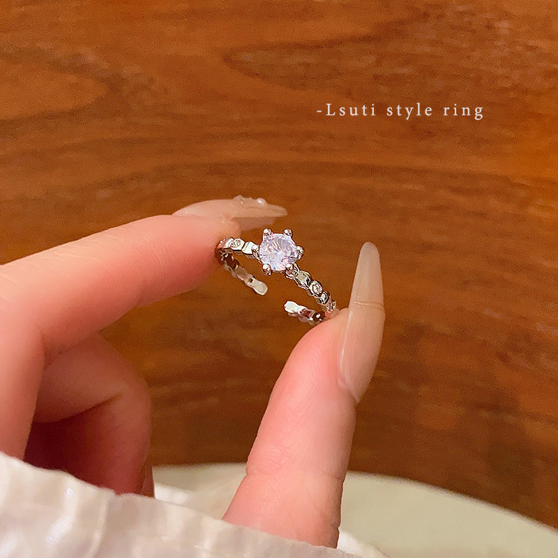 韩国轻奢高级感锆石珍珠戒指女复古小众设计蝴蝶结指环戒开口手饰