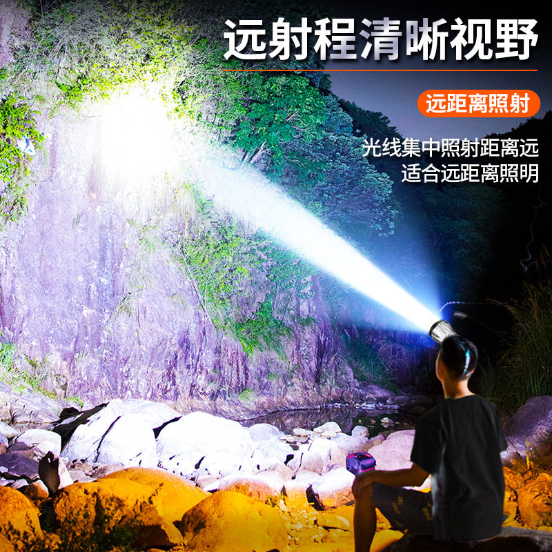 Led Headlamp with Strong Light, Head-Mounted, Long-Lasting Lithium Battery, Rechargeable, for Night Fishing, Outdoor, High Lumen, Sensor Miner's Lamp