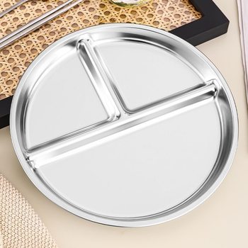 Cross-border stainless steel split plate quantitative three-compartment disc adult fat reduction plate student quantitative proportion split plate