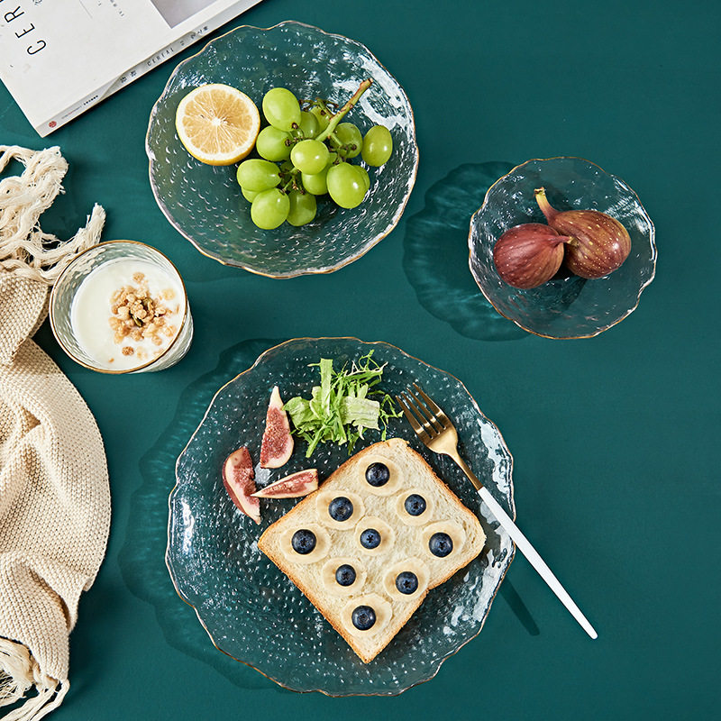 ins Style Glass Breakfast Plate Fruit Plate Nordic Style Creative Internet Celebrity Dish Plate Home Snack Plate Western Food Plate