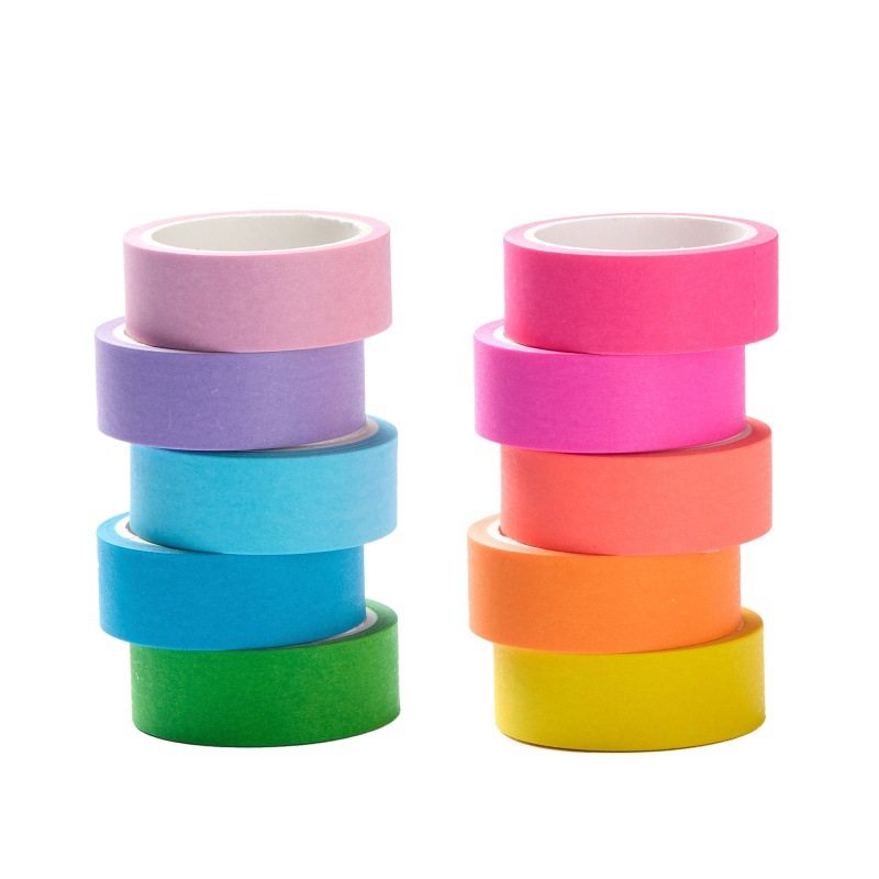 Foreign Trade Supply Pure Color Handbook Tape Fluorescent Rainbow DIY Collage Decorative Material Cross-Border Wholesale Washi Tape