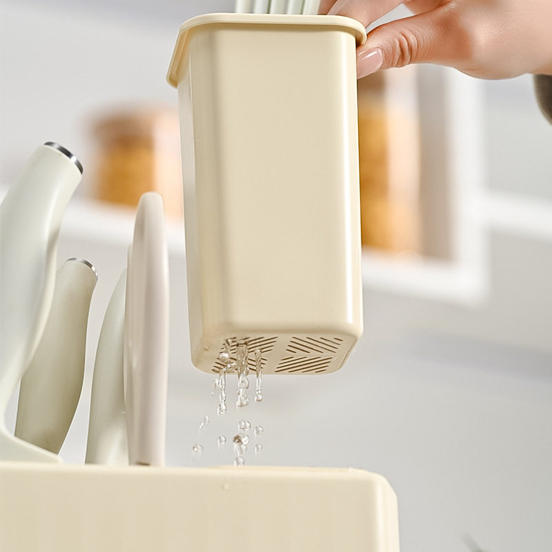 Kitchen Rotating Knife Holder Storage Rack Household Multi-Functional Countertop Chopstick Barrel Cage Kitchen Knife Holder Spoon Integrated Storage Box
