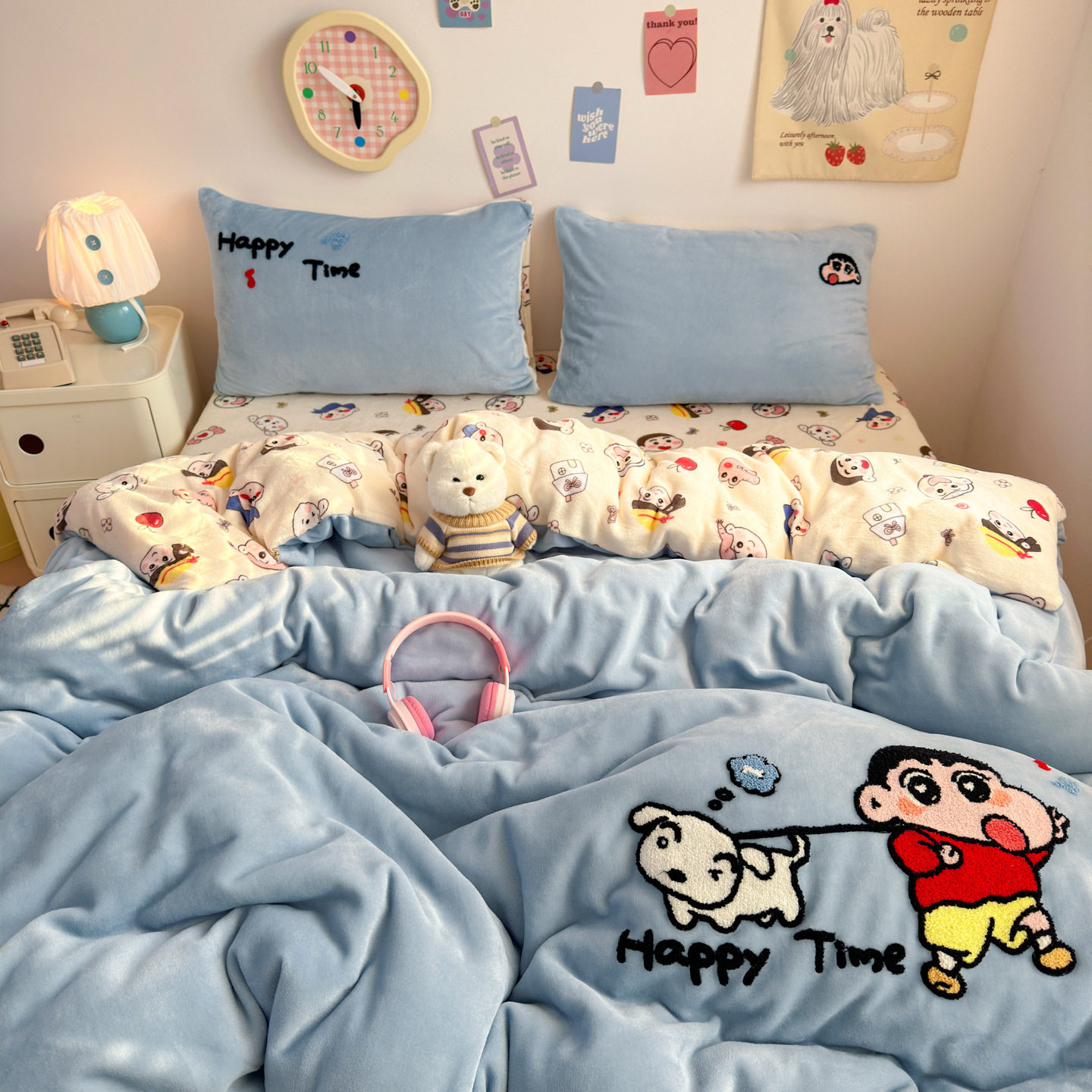 Winter New Towel Embroidered Milk Velvet Four-Piece Set Thickeneded Warm Bed Sheetss and Quilt Cover Dormitory Fleece-Lined Bed Bed Sheets Three-Piece Set