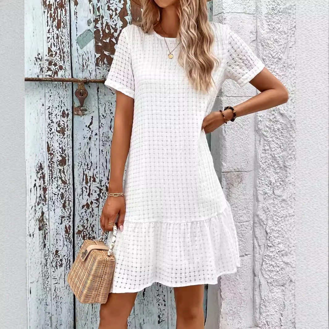 Short Sleeve Solid Color Dress Fresh and Sweet Style Perfect for Summer Occasions Wholesale Available
