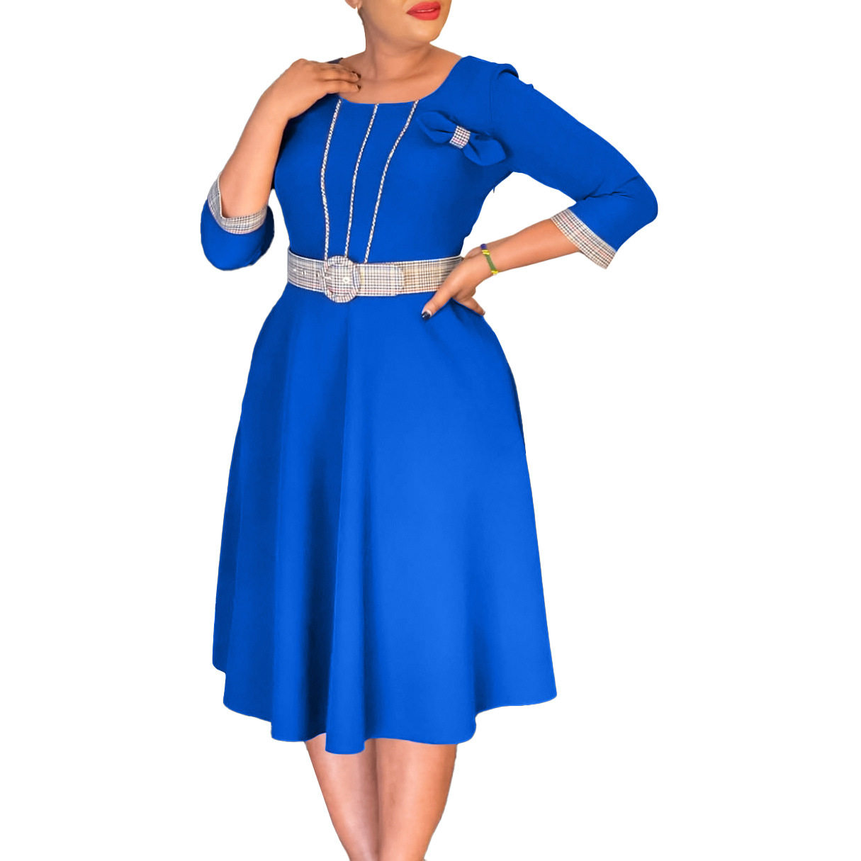 Elegant Womens African Dress Round Neck Color Block Design Fashionable Style Perfect for Parties and Events