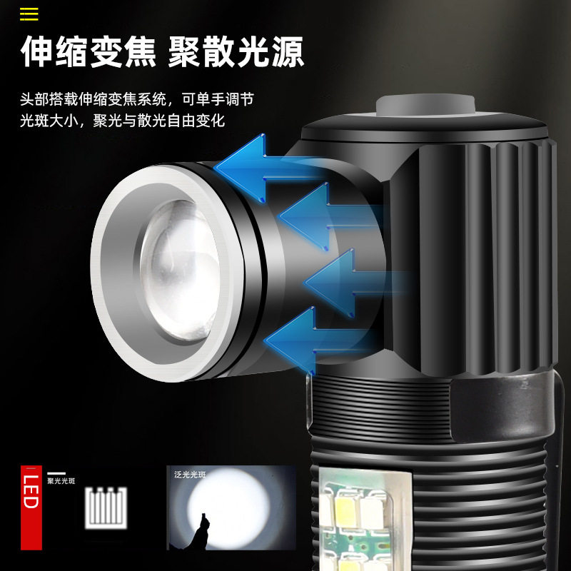 New Dual-Light Strong Light Outdoor Camping Style USB Charging L Night Fishing Cycling Headlight Compact Head-Mounted Corner Flashlight