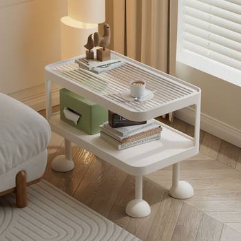 Cute Cream Style Rectangular Bedside Table with Lamp for Home Bedroom Bedside Cabinet Storage Shelf Small Coffee Table Simple