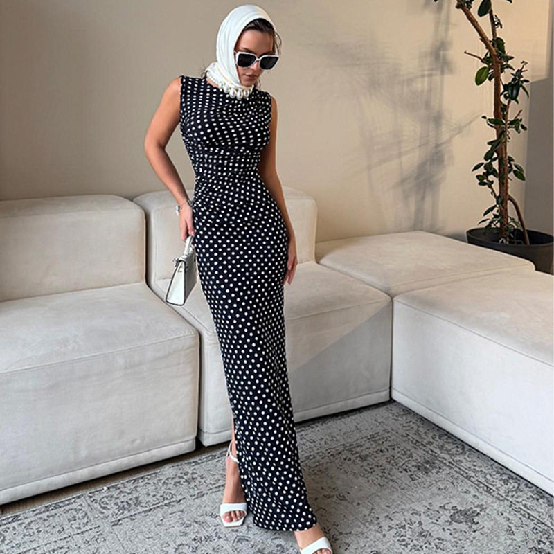 Sleeveless Polka Dot Dress Slim Fit Elegant Bodycon Style Perfect for Summer Events Wholesale Available