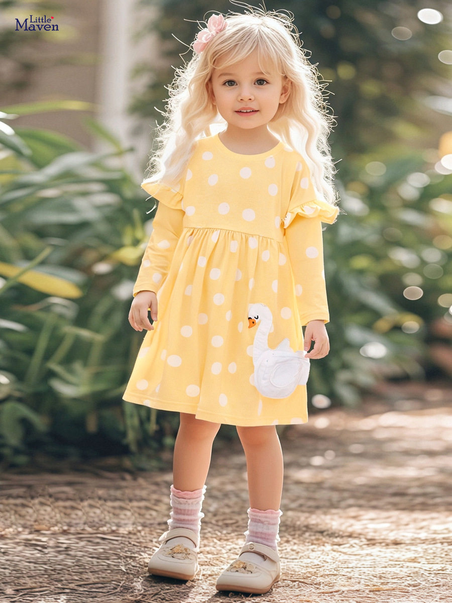 Kids' Dress Wholesale, Cartoon Autumn Girls' Dress, Cotton Kids' Skirt