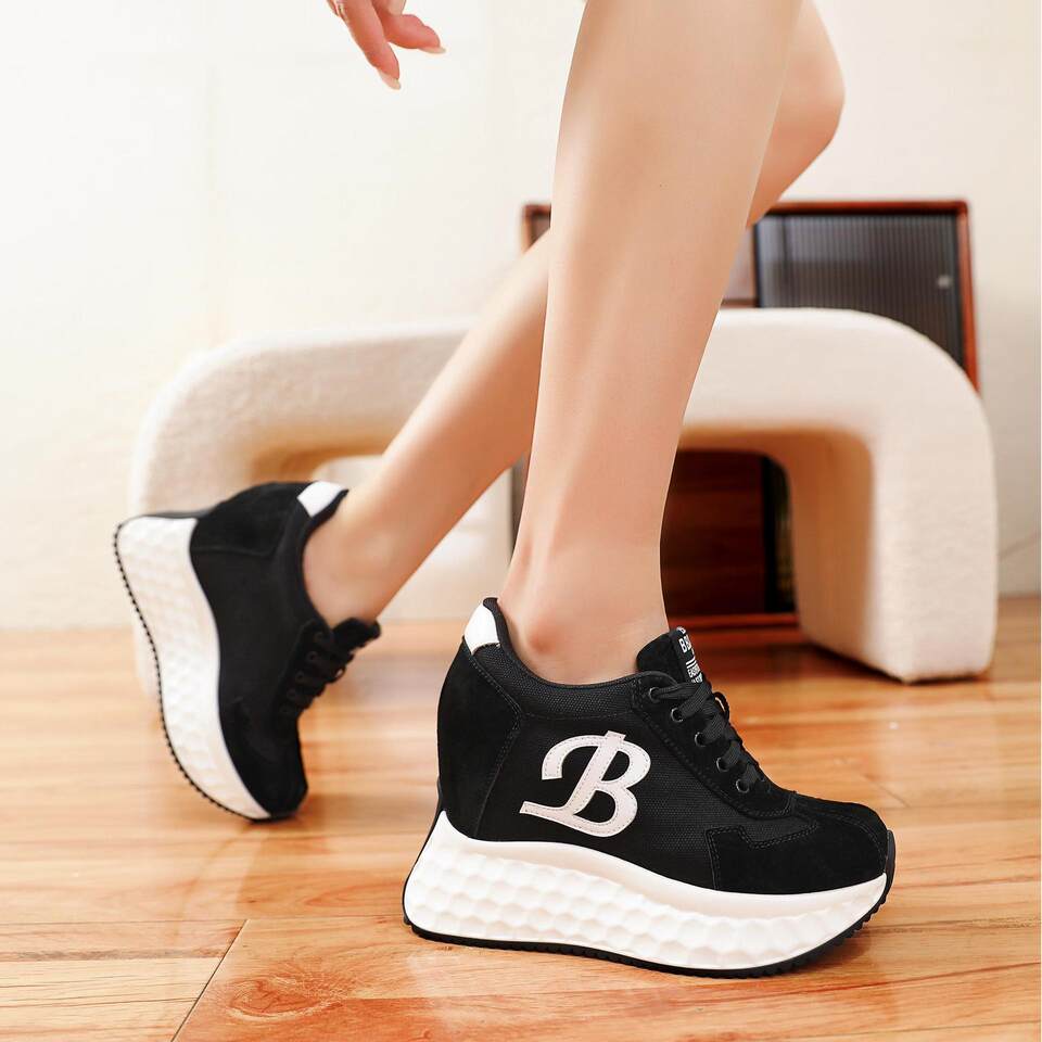 Giày Thể Thao Nữ Đế Dày Phong Cách Retro Chiều Cao Đế Khoảng 7cm Màu Hồng, Đen, Xanh Lá...