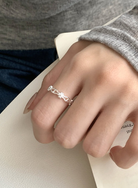 925纯银不规则镂空花朵戒指女韩版清新甜美小众小香风开口指环银