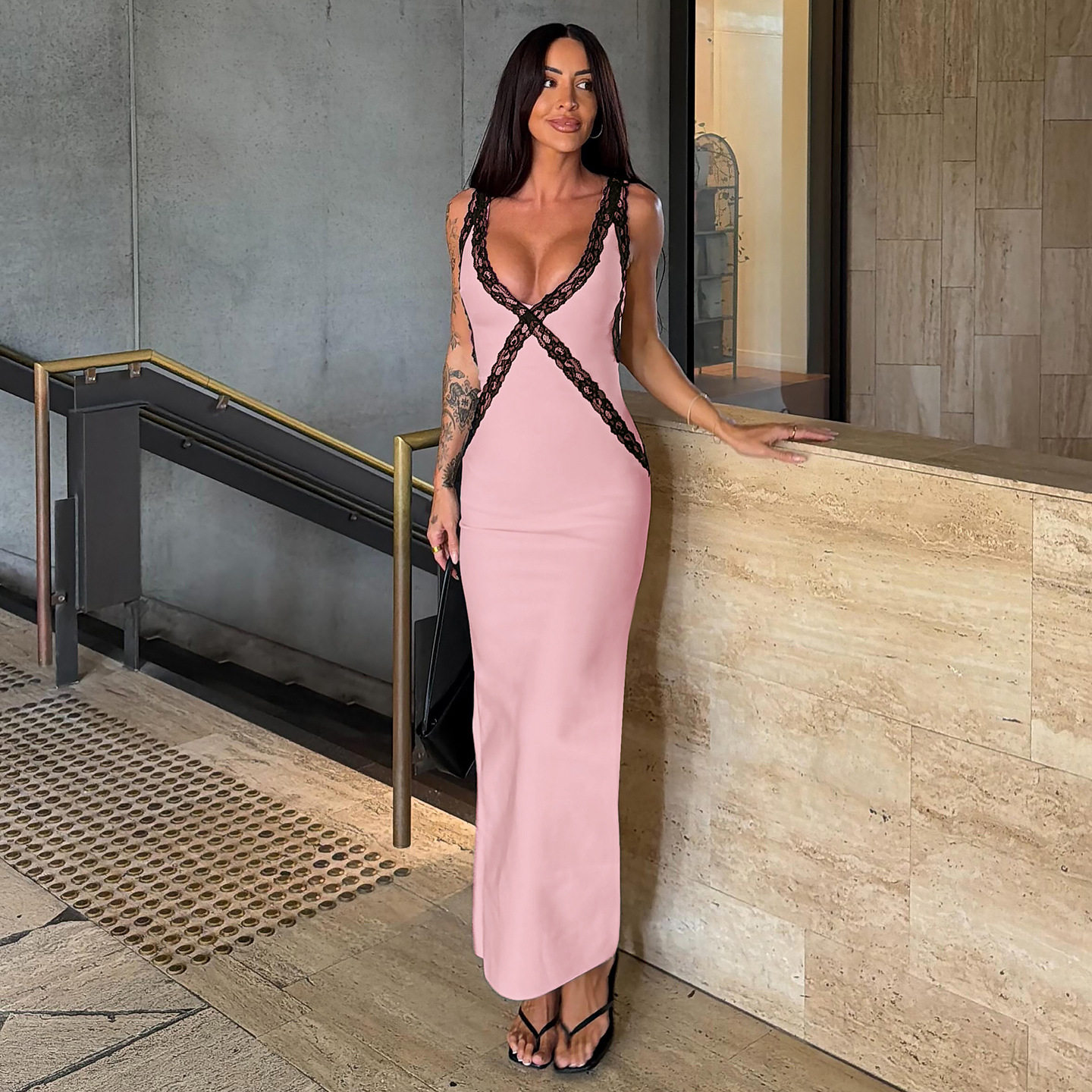 Elegant Womens Summer Dress Lace Trim V Neck Bodycon Fit Perfect for Parties and Special Occasions Wholesale