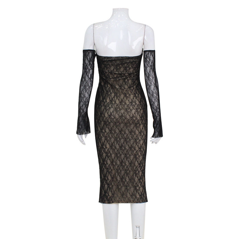 Summer Lace Strapless Bodycon Dress Elegant Fit Sexy Design with Sleeves Perfect for Parties and Night Out