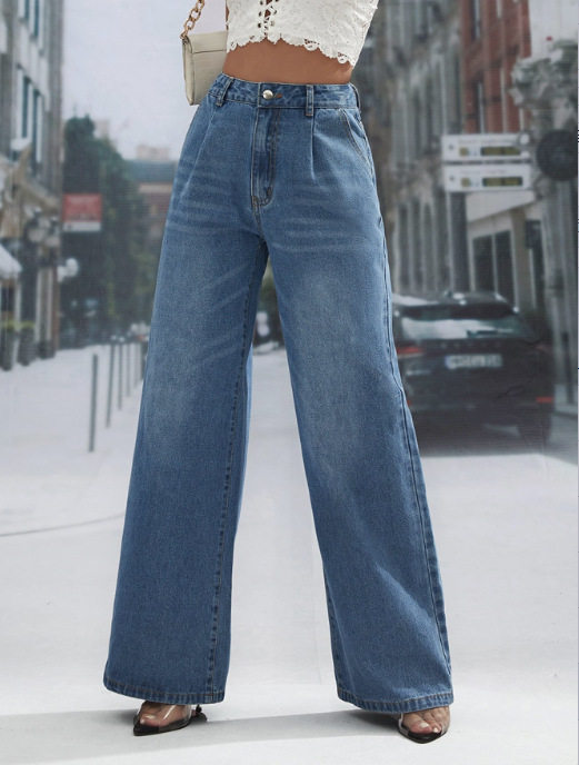 High Waisted Wide Leg Jeans Slim Fit Stylish Design Comfortable Fabric Casual Wear for Women Wholesale Available