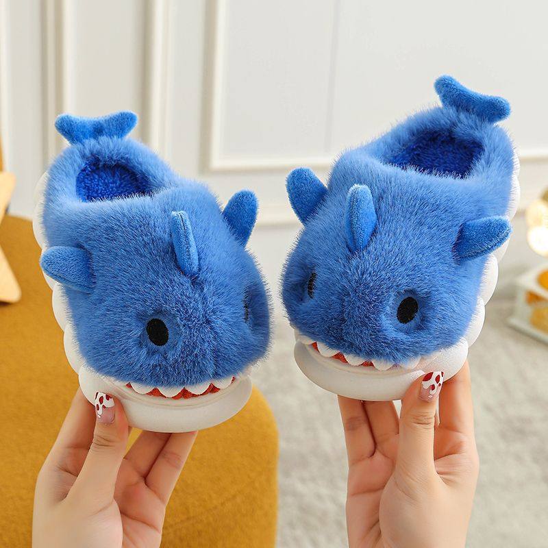 Children's Cotton Slippers Autumn and Winter Cartoon Shark Boys Indoor Non-Slip Teenagers Thick-Soled Warm Home Cotton Slippers