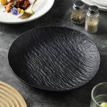 High-End Black and White Imitation Stone Pattern Round Plate Commercial Restaurant Pasta Melamine Plate Hotel Tableware Restaurant Special Dish Plate
