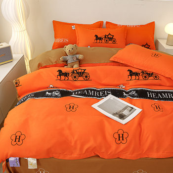 Yaxue Yuanfang 2025 New Four-Piece Bedding Set, Brushed Plant-Based Cashmere, Skin-Friendly and Soft, Emma Orange, Exclusively for Dropshipping