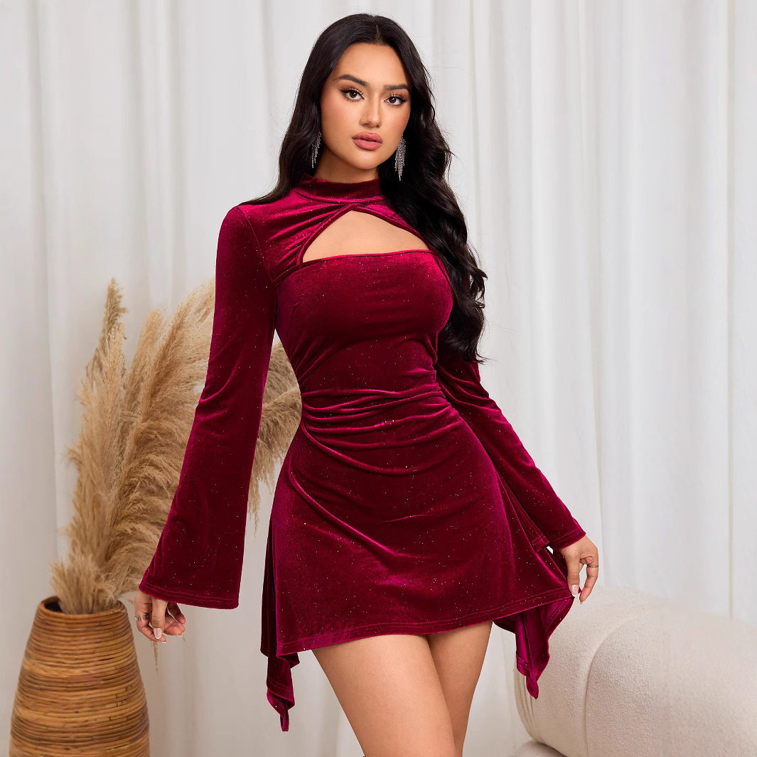 Elegant Burgundy Midi Dress Sophisticated Design Autumn Winter Style Perfect for Parties Wholesale Available
