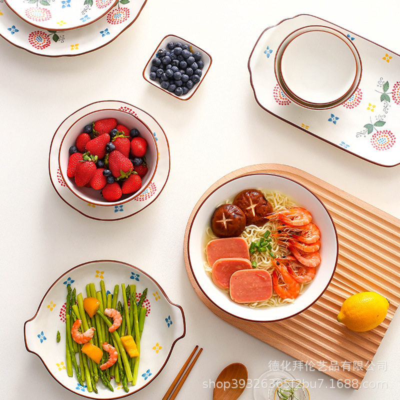 Nordic dish set creative ceramic bowl household dish soup bowl simple underglaze color ceramic tableware wholesale