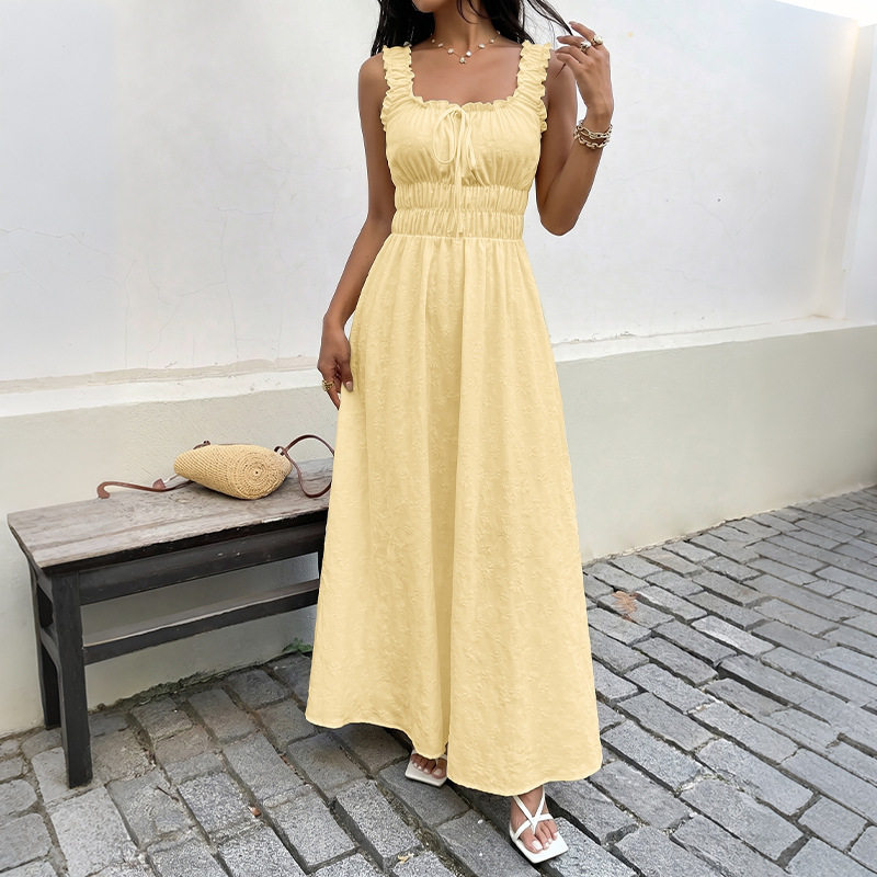 Solid Color Ruffle Hem Cami Dress Soft Fabric Elegant Design Vacation Style Wholesale Available