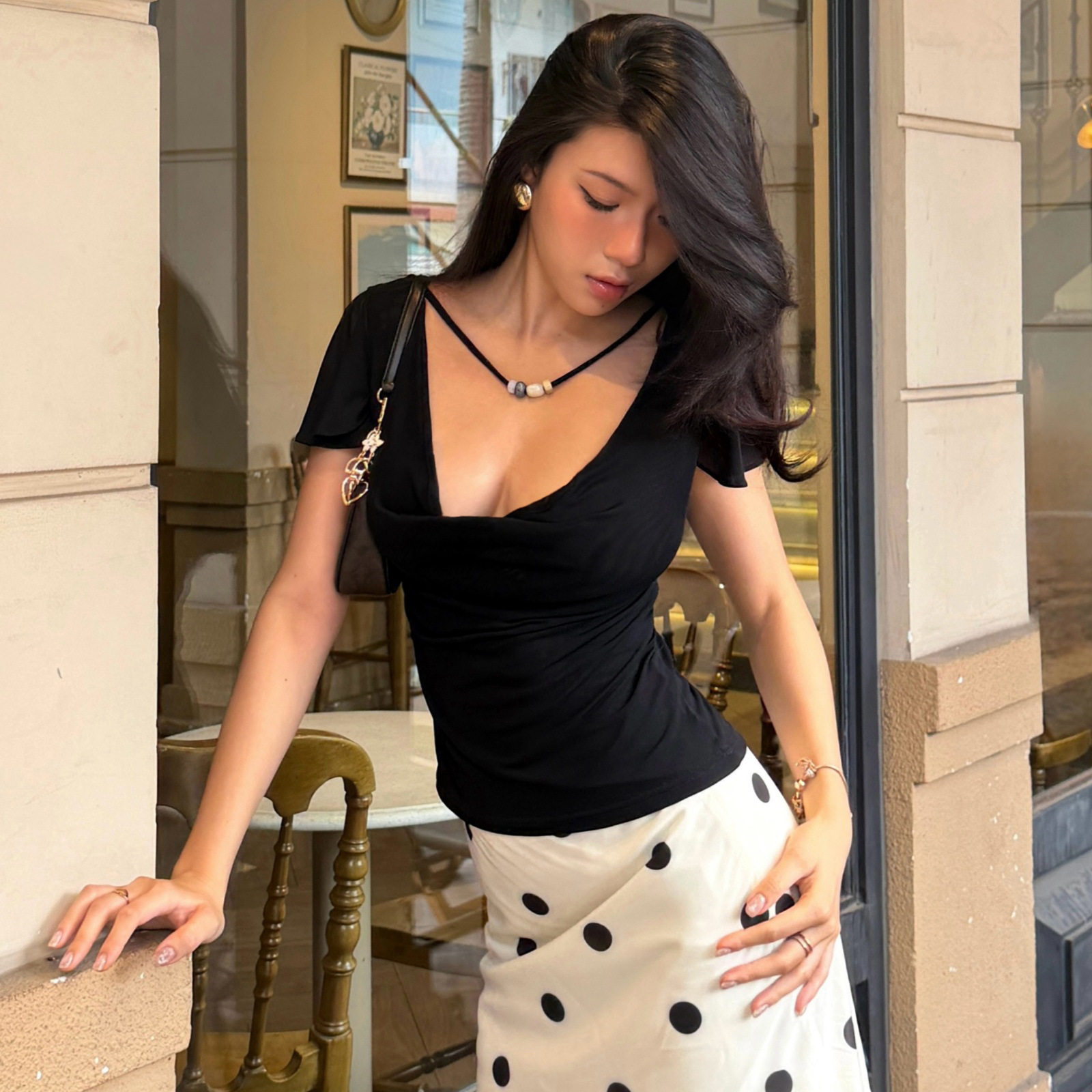 Womens Summer V Neck T Shirt Slim Fit Short Sleeve Solid Color Trendy Style Casual Wear Wholesale Available