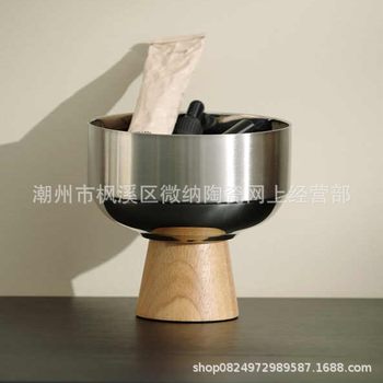 Stainless Steel Solid Wood Fruit Plate Living Room Candy Plate Entrance Small Objects Key Storage Plate Storage Plate Aromatherapy Tray