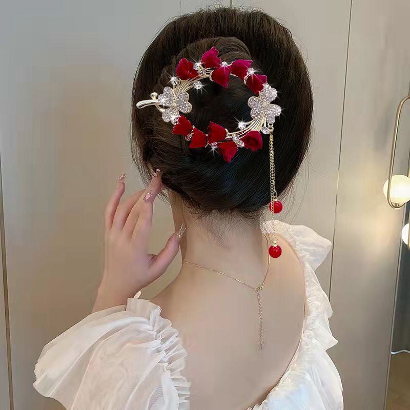 Light luxury orchid tassel twisted hairpin back head autumn and winter New lazy buckle ancient style bride frog clip