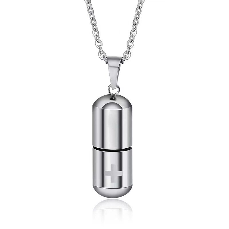 Healing Style Openable Titanium Steel Capsule Pill Necklace ins Trendy People Street Stainless Steel Pendant Hip Hop Accessories