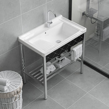 Washbasin with Washboard Integrated Basin Washbasin Sink Laundry Table Home New Balcony Laundry Pool Stainless Steel