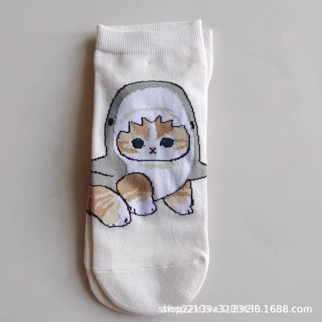 日单mofusand鲨鱼猫库存炸虾猫系列外贸出口女卡通棉袜短袜可爱袜