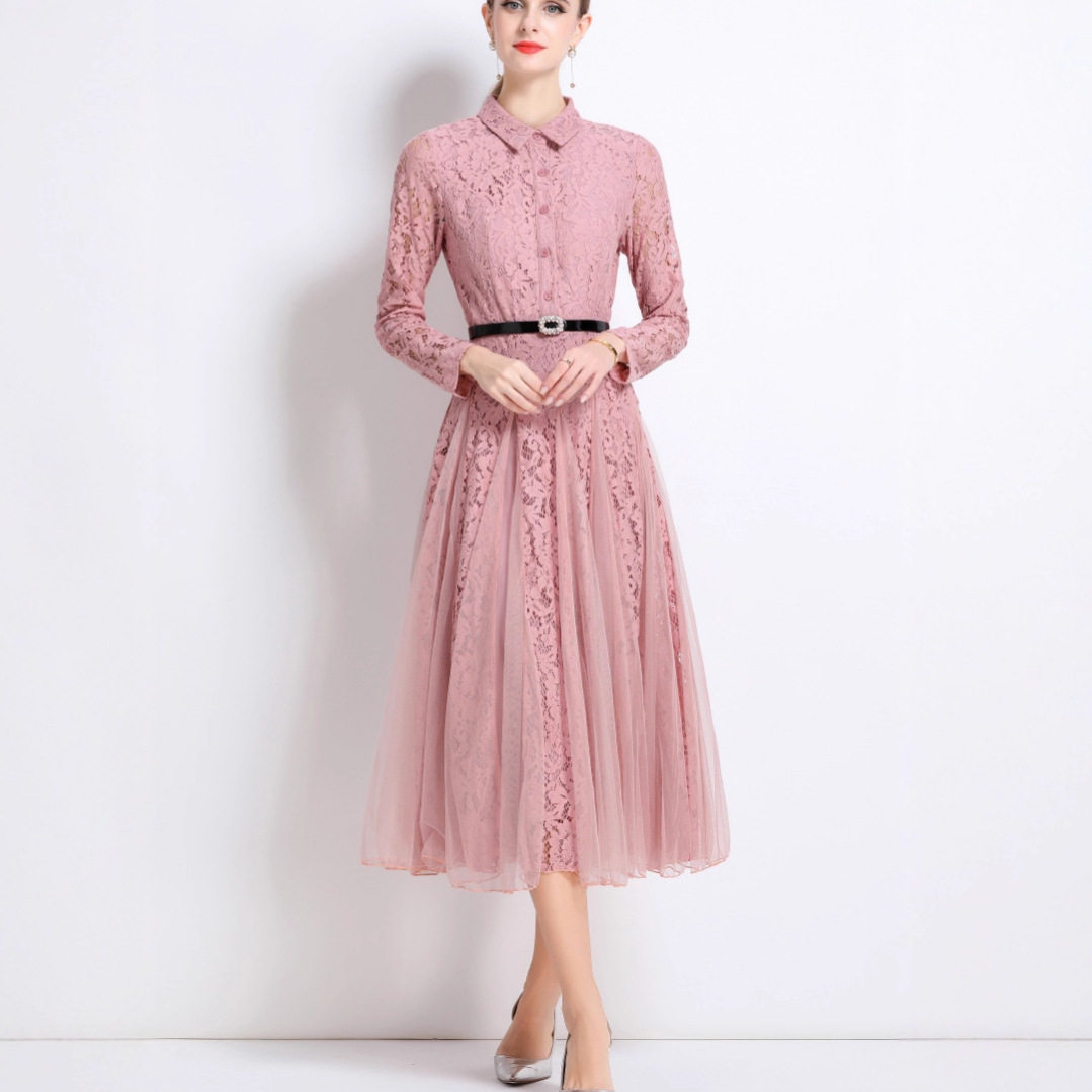 Lace A Line Dress Floral Embroidery Hollow Out Elegant Style Spring Summer Occasion Wholesale Available