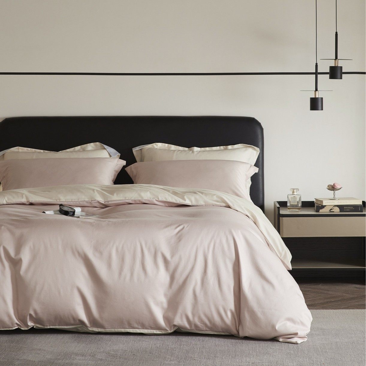 Class A Advanced Sense Simple Solid Color Double Pair 100 Long-staple Cotton Four-piece Set Cotton Pure Cotton Bed Sheet 4-piece Set