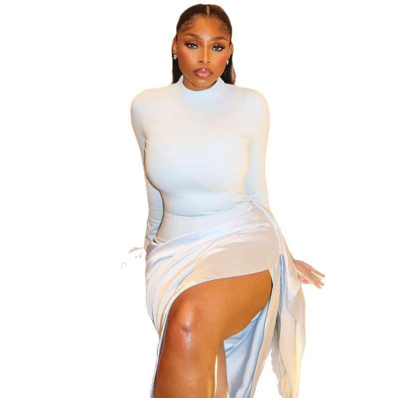 Slim Fit Solid Color Midi Dress for Women Elegant Style Ruffled Details Round Neck Long Sleeve Perfect for Casual