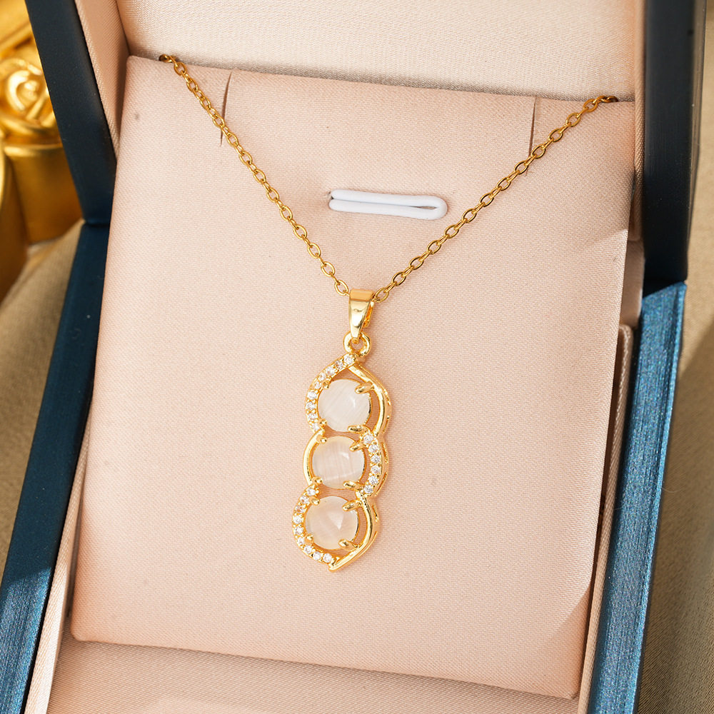 303 アカシア ビーン ネックレス - ゴールド ホワイト