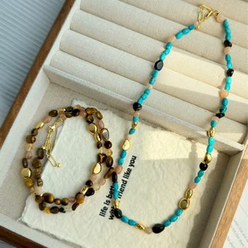 High-End Caramel Gemstone Tiger Eye Stone Beaded Necklace, Retro Light Luxury Style, Colorful Gemstone Natural Beaded Clavicle Chain